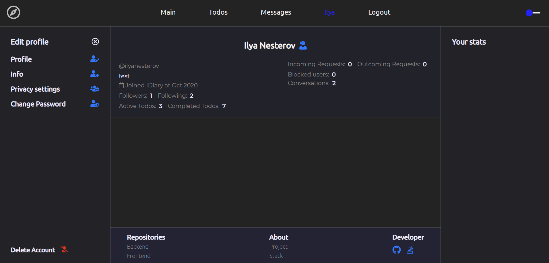 profile page